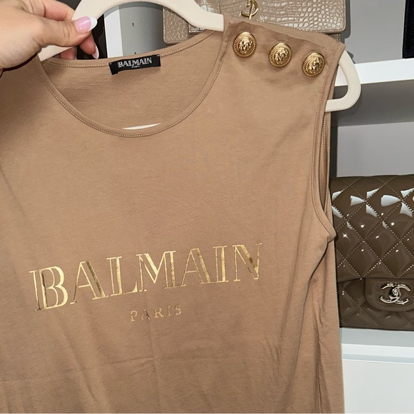 Balmain Beige Logo Printed Gold Button Embellished Sleeveless T-Shirt - 36 - Picture 9 of 9